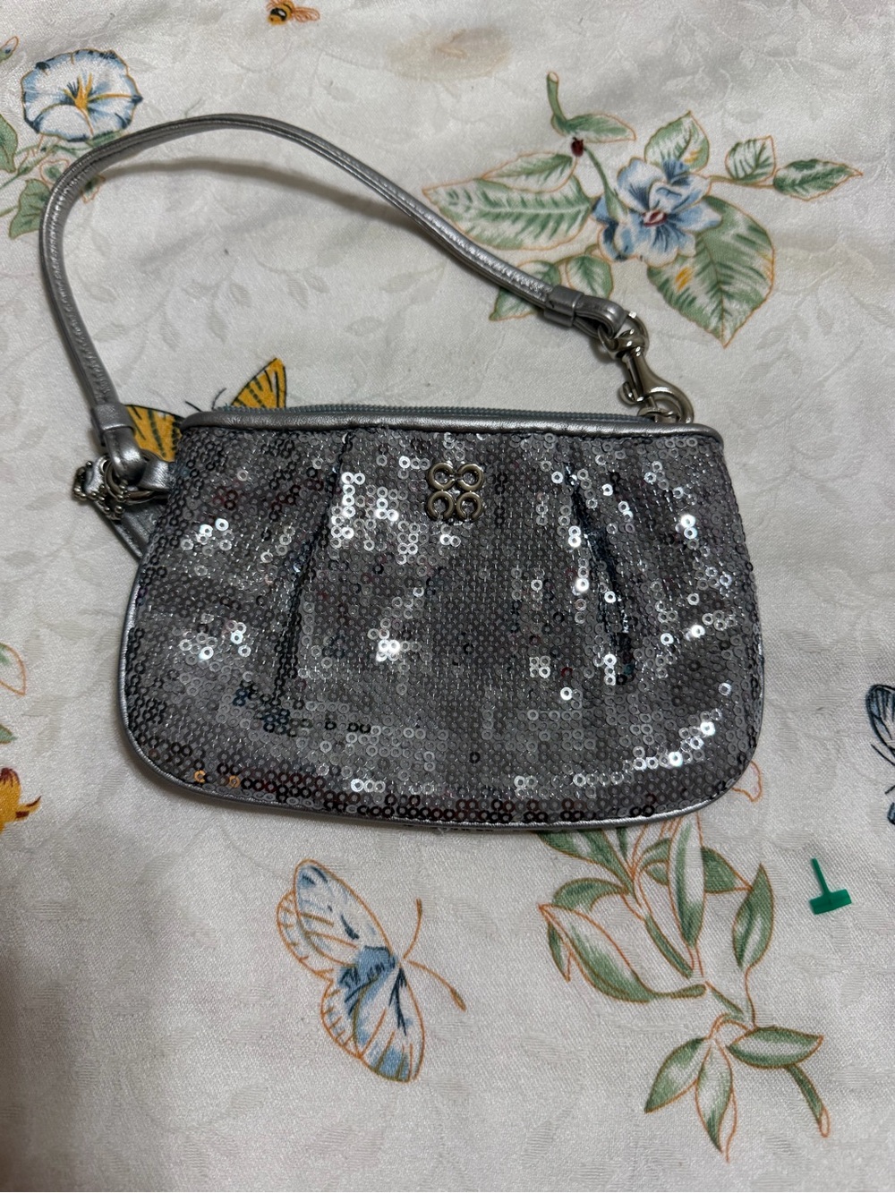 Coach Silver Sequin Wristlet Clutch